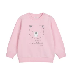 Bluza dla dziecka do 2 lat, z misiem i napisem mów mi misiu, Różowy rozbielony