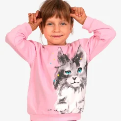 Bluza z długim rękawem dla dziewczynki, z kotem, różowa 3-8 lat