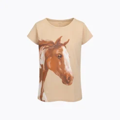 Damski T-shirt beżowy z koniem
