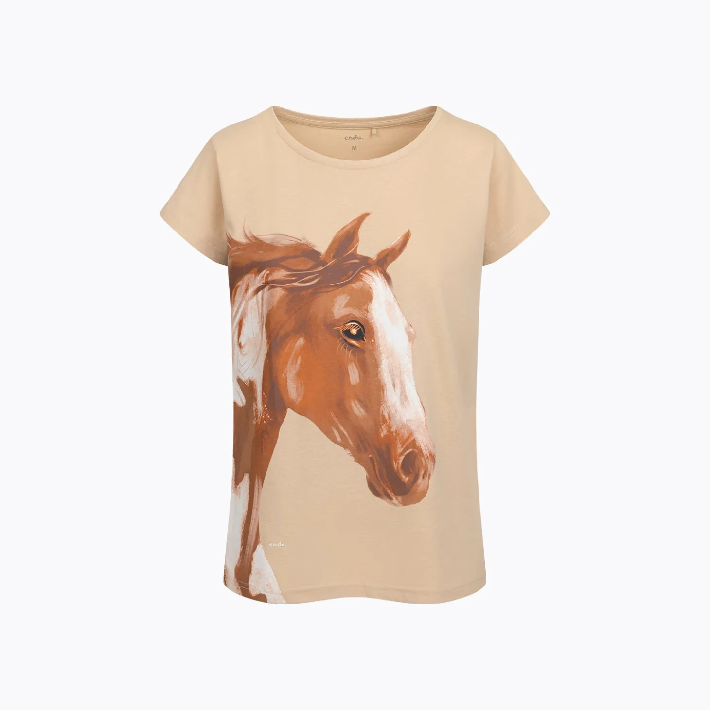 Damski T-shirt beżowy z koniem