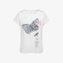 Damski t-shirt z krótkim rękawem, z motylem, biały