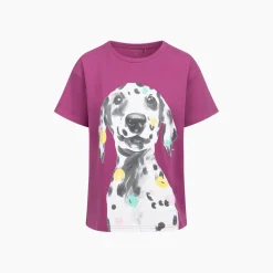Damski t-shirt z krótkim rękawem, z dalmatyńczykiem, różowy