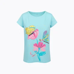 Damski t-shirt z krótkim rękawem, z motywem kwiatowym, niebieski