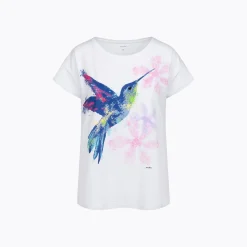 Damski T-shirt z krótkim rękawem biały z kolibrem