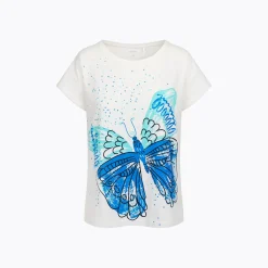 Damski t-shirt z krótkim rękawem, biały z motylem