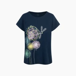 Damski t-shirt z krótkim rękawem, z dmuchawcami, granatowy
