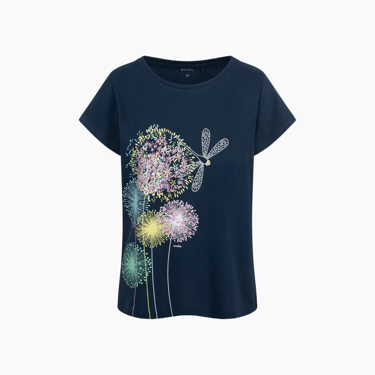 Damski t-shirt z krótkim rękawem, z dmuchawcami, granatowy