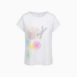 Damski t-shirt z krótkim rękawem, z dmuchawcami, biały