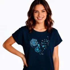 Damski t-shirt z krótkim rękawem, z dmuchawcem, granatowy