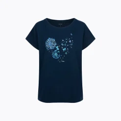 Damski t-shirt z krótkim rękawem, z dmuchawcem, granatowy