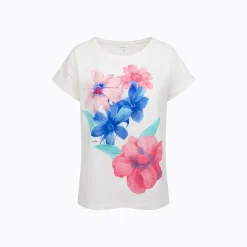 Damski t-shirt z krótkim rękawem, z motywem kwiatowym, jasnoróżowy