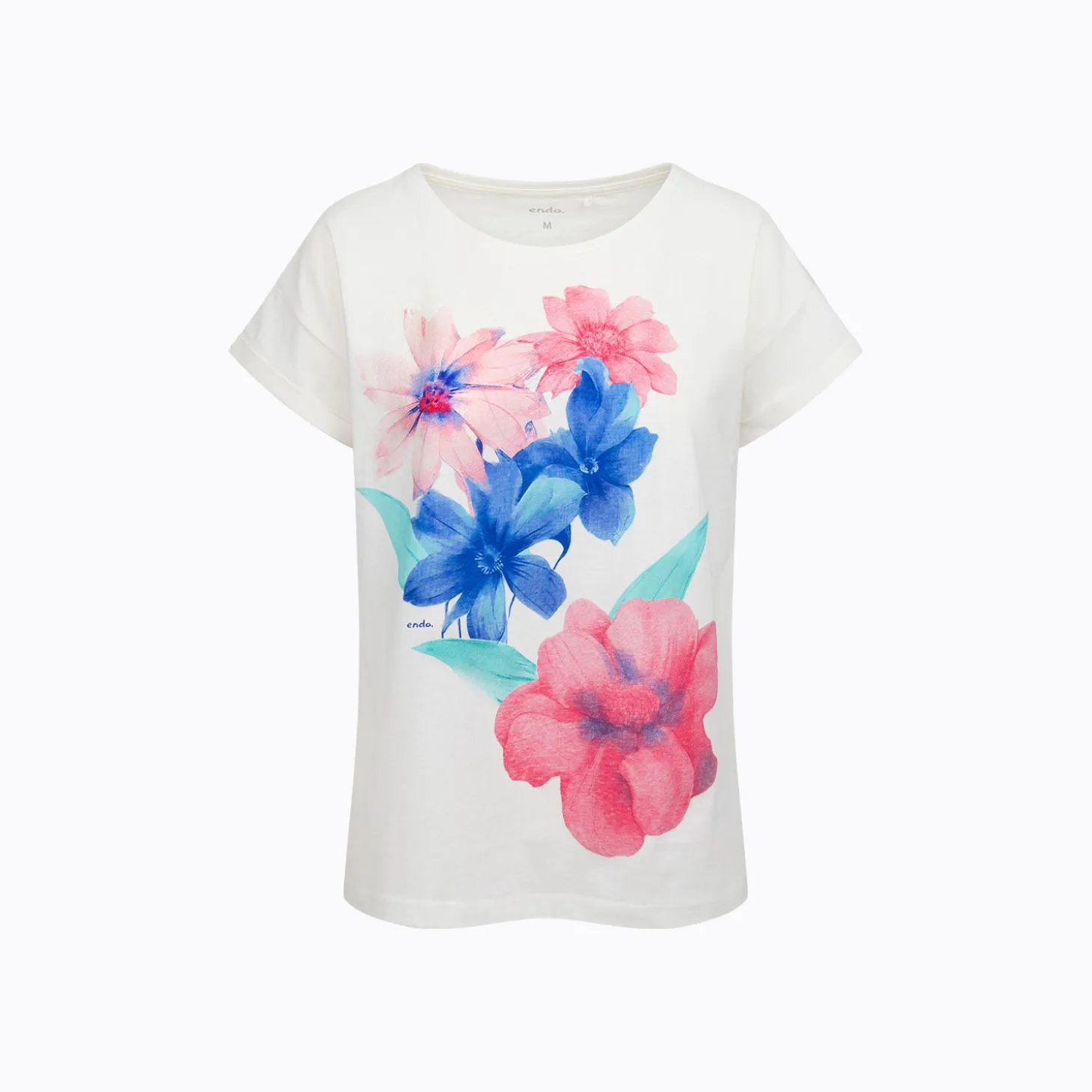 Damski t-shirt z krótkim rękawem, z motywem kwiatowym, jasnoróżowy