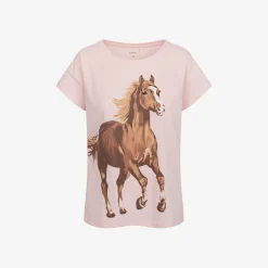 Damski t-shirt z krótkim rękawem, z koniem, różowy