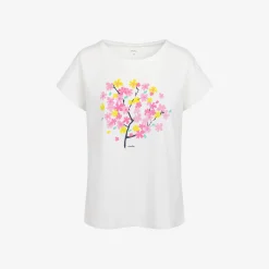 Damski t-shirt z krótkim rękawem, z motywem kwiatowym, biały