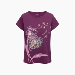 Damski t-shirt z krótkim rękawem, z dmuchawcami, fioletowy