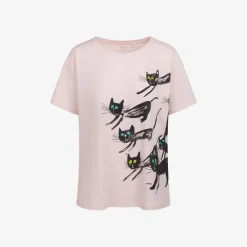 Damski t-shirt z krótkim rękawem, z kotami, różowy