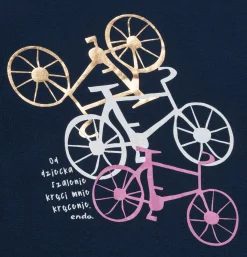 Damski t-shirt z krótkim rękawem, z motywem rowerowym, granatowy