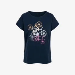 Damski t-shirt z krótkim rękawem, z motywem rowerowym, granatowy