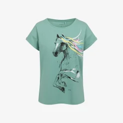 Damski t-shirt z krótkim rękawem, z koniem, zielony