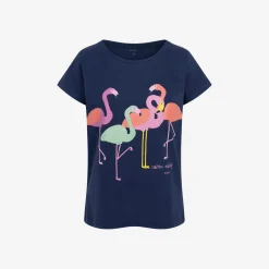 Damski t-shirt z krótkim rękawem, z flamingami, granatowy