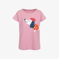 Damski t-shirt z krótkim rękawem, z francuskim pieskiem, różowy