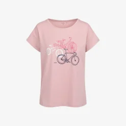 Damski t-shirt z krótkim rękawem, z rowerami, różowy