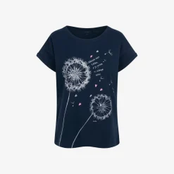 Damski t-shirt z krótkim rękawem, z dmuchawcami, granatowy