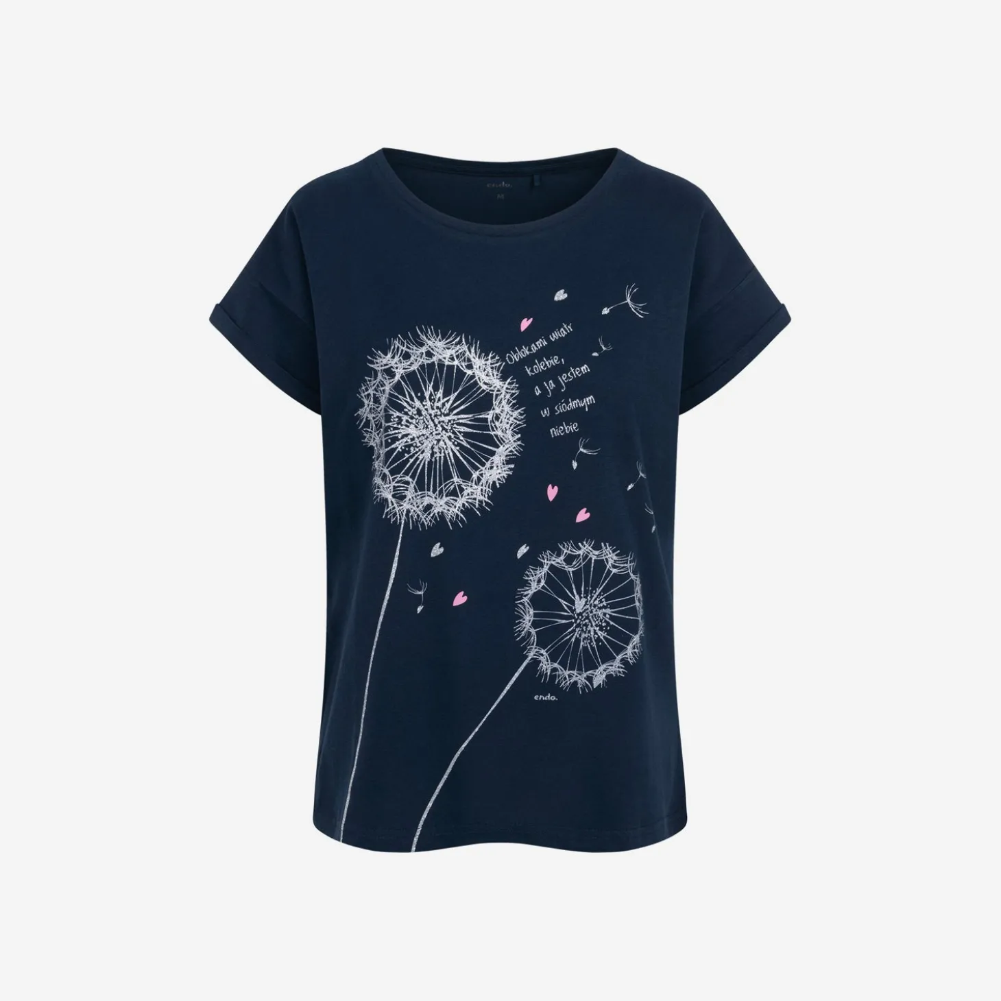 Damski t-shirt z krótkim rękawem, z dmuchawcami, granatowy
