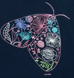 Damski t-shirt z krótkim rękawem, z motylem, granatowy
