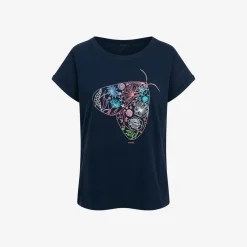 Damski t-shirt z krótkim rękawem, z motylem, granatowy