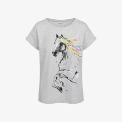 Damski t-shirt z krótkim rękawem, z koniem, szary