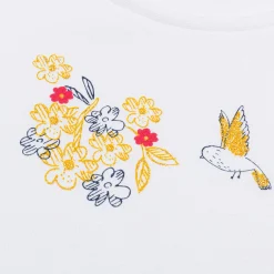 Damski t-shirt z krótkim rękawem, z kwiatkami, biały
