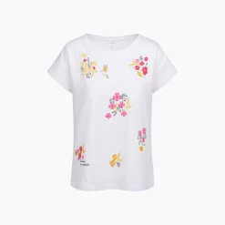 Damski t-shirt z krótkim rękawem, z kwiatkami, biały