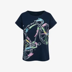 Damski t-shirt z krótkim rękawem, z motywem rowerowym, granatowy