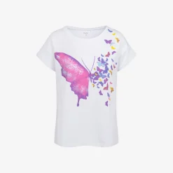 Damski t-shirt z krótkim rękawem, z motylem, Biały