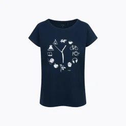 Damski t-shirt z krótkim rękawem, z zegarem, granatowy