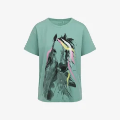 Damski t-shirt z krótkim rękawem, z koniem, Morski zielony
