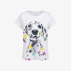 Damski t-shirt z krótkim rękawem, z dalmatyńczykiem, Biały