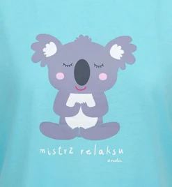Damski t-shirt z krótkim rękawem, z motywem yogi koala, niebieski
