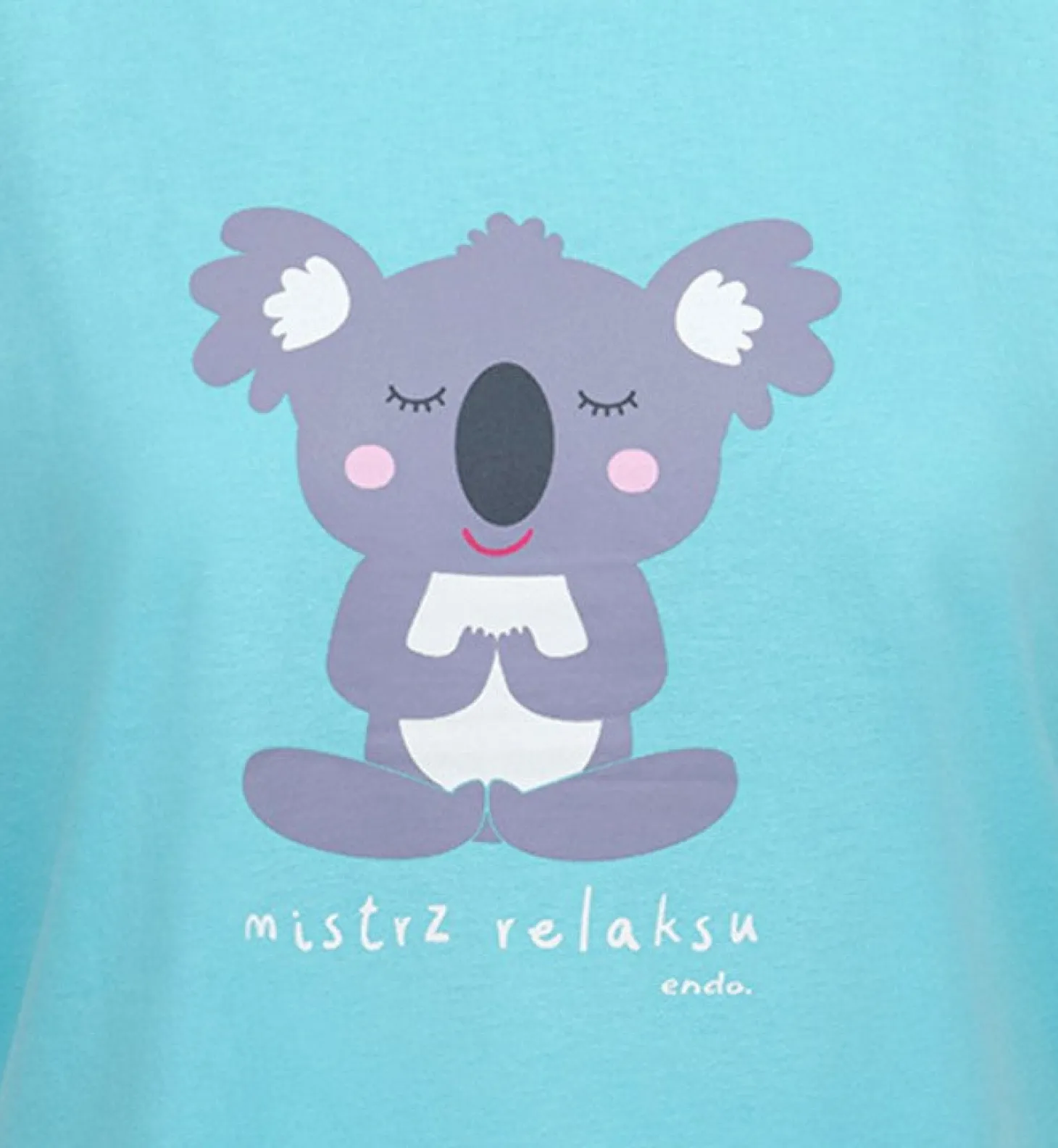 Damski t-shirt z krótkim rękawem, z motywem yogi koala, niebieski