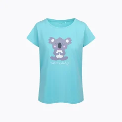 Damski t-shirt z krótkim rękawem, z motywem yogi koala, niebieski