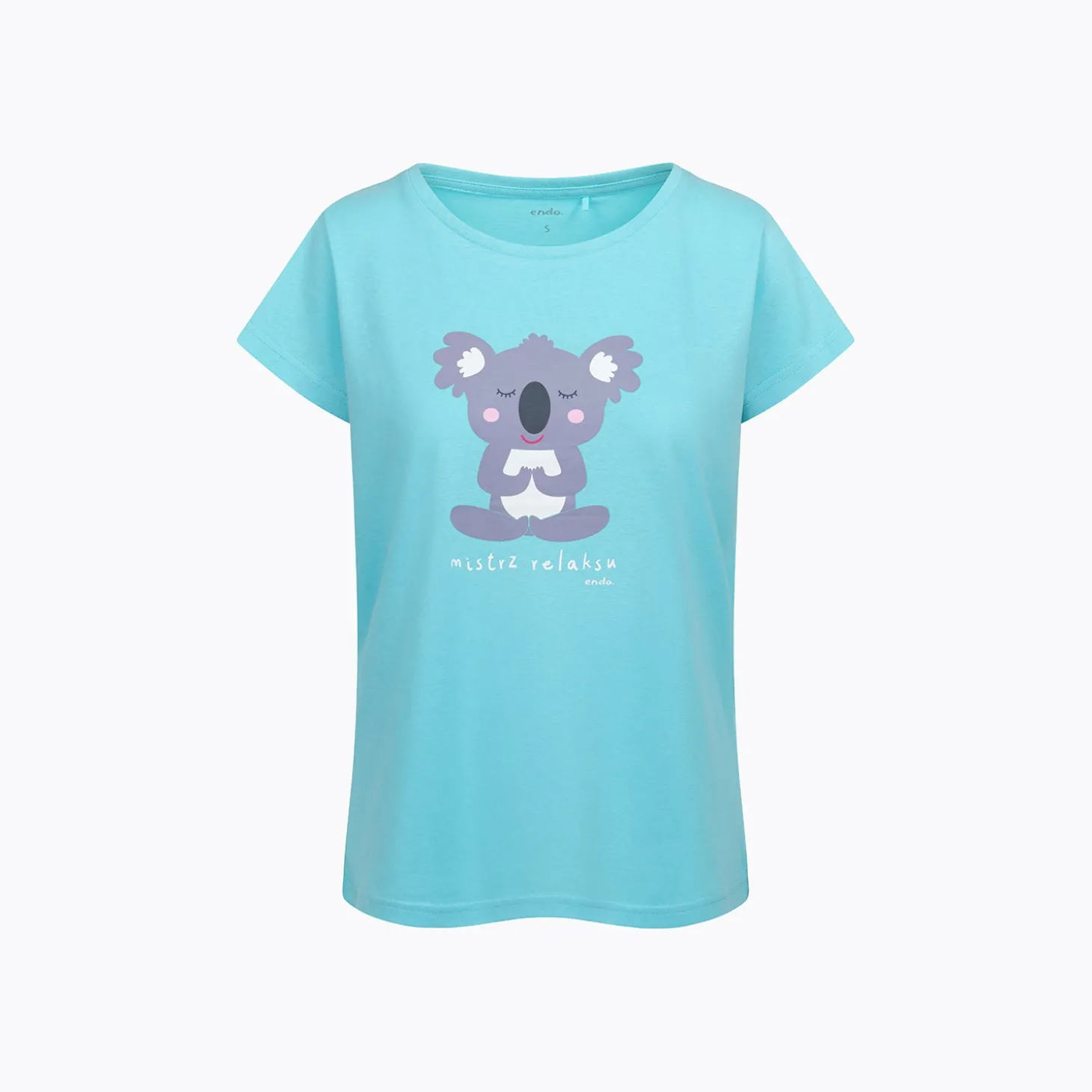 Damski t-shirt z krótkim rękawem, z motywem yogi koala, niebieski