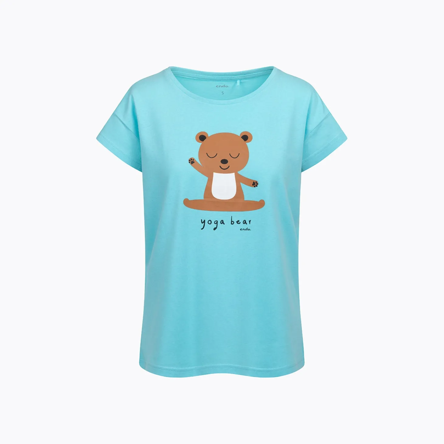 Damski t-shirt z krótkim rękawem, z motywem yogi, niebieski