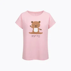 Damski t-shirt z krótkim rękawem, z misiem, różowy