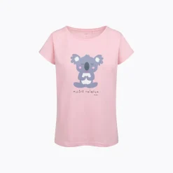 Damski t-shirt z krótkim rękawem, z koalą, różowy