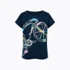 Damski t-shirt z krótkim rękawem, z rowerem, granatowy
