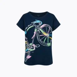 Damski t-shirt z krótkim rękawem, z rowerem, granatowy
