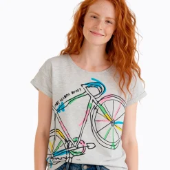 Damski T-shirt z krótkim rękawem szary z rowerem