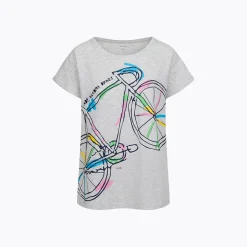 Damski T-shirt z krótkim rękawem szary z rowerem