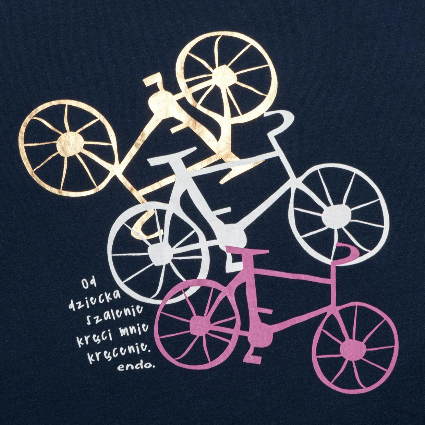 Damski T-shirt z krótkim rękawem granatowy z motywem rowerowym